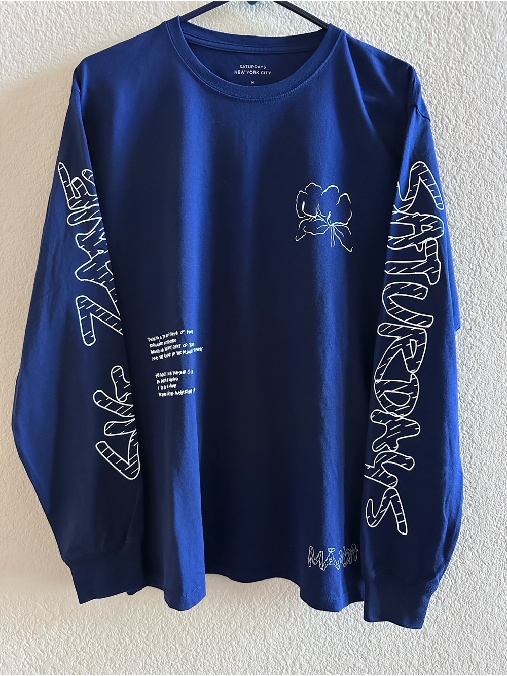 Saturdays NYC Navy Tee with Cream Script Graphic